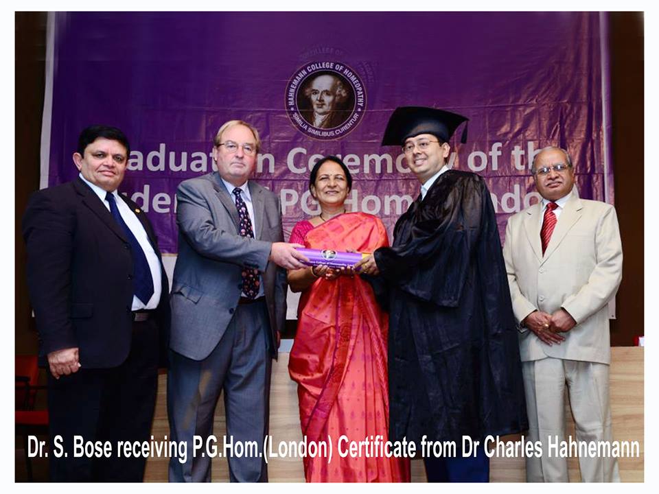 Dr. Souparno Bose receiving PG Hom London certificate